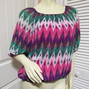 Vince Camuto Boho Blouse Top Dolman Sleeve Ikat Festival Resort Wear Casual Chic